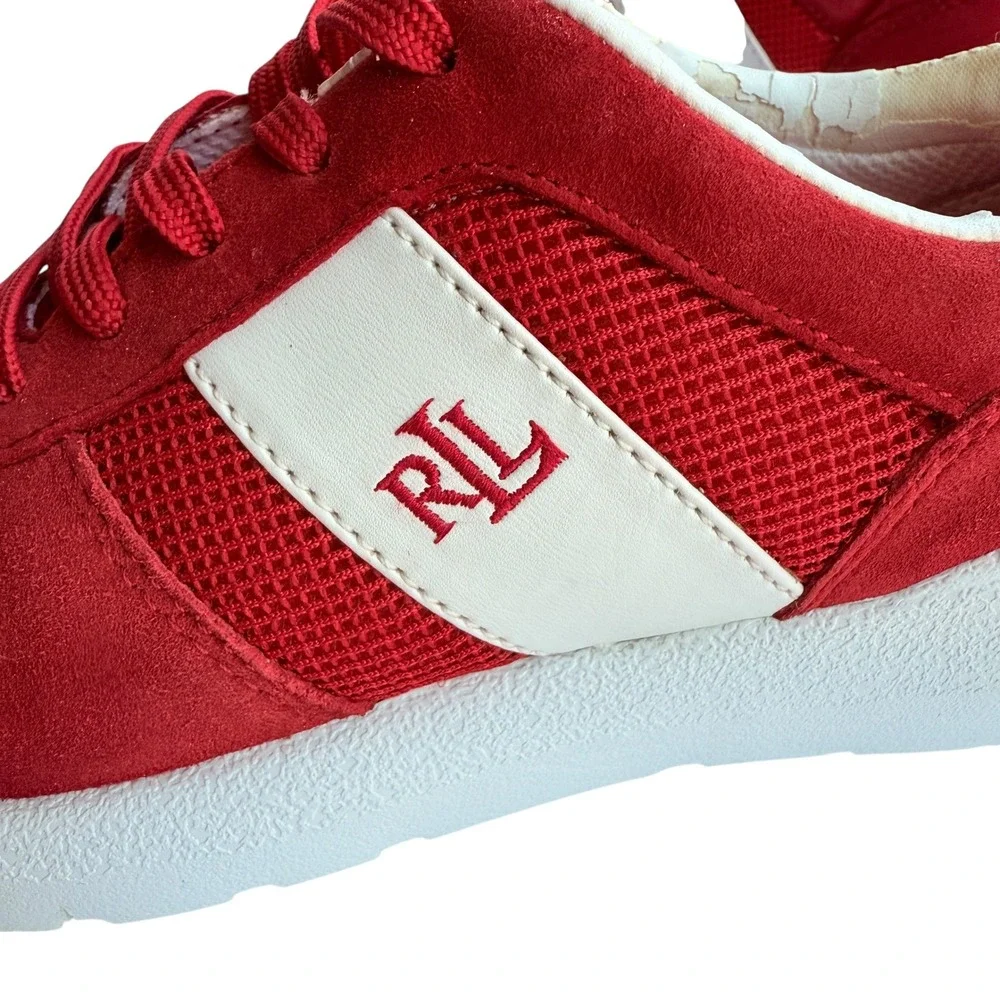Lauren Ralph Lauren Red Suede Mesh Sneakers Casual Walking Shoes Women's Size 6B